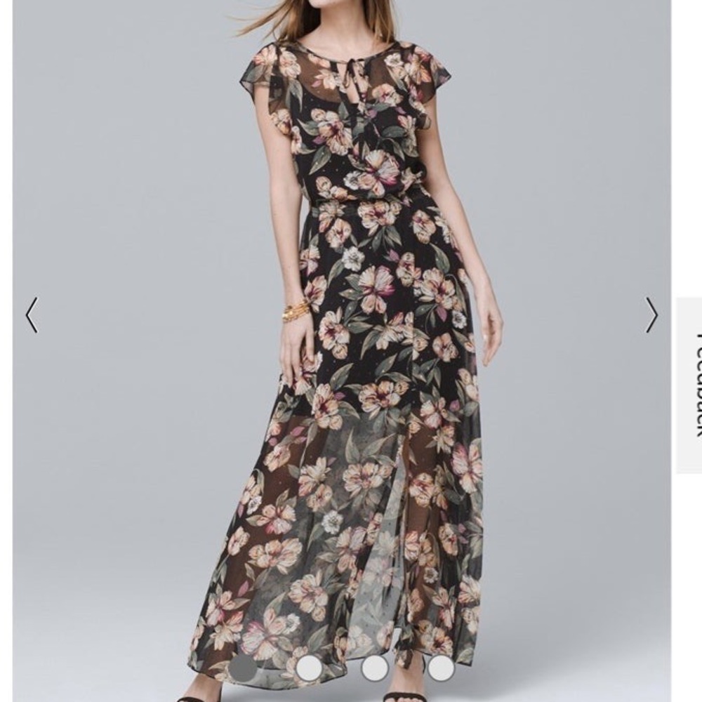 Flutter-Sleeve Floral-Print Woven BohoMaxi Dress White House Black Market -XS